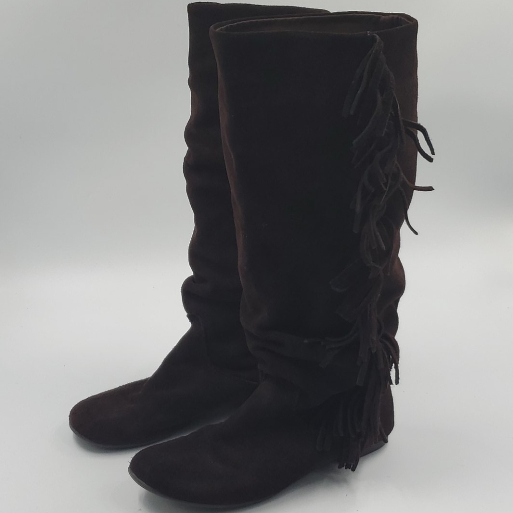 Pesaro Boho Brown Suede Fringe Over Calf Boots